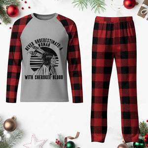 Never Underestimate A Woman With Cherokee Blood Plaid Pajama Set Native American Heritage Gift