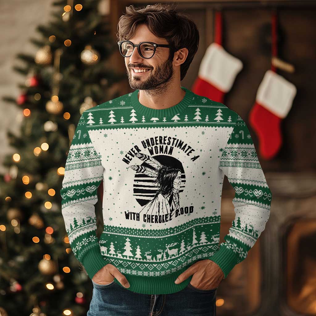 Never Underestimate A Woman With Cherokee Blood Ugly Christmas Sweater Native American Heritage Gift