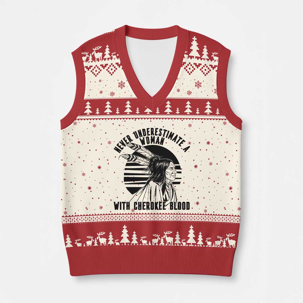 Never Underestimate A Woman With Cherokee Blood V-Neck Knit Sweater Vest Native American Heritage Gift