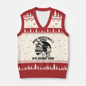 Never Underestimate A Woman With Cherokee Blood V-Neck Knit Sweater Vest Native American Heritage Gift