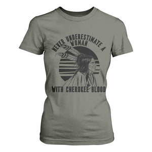 Never Underestimate A Woman With Cherokee Blood T Shirt For Women Native American Heritage Gift