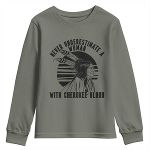 Never Underestimate A Woman With Cherokee Blood Youth Sweatshirt Native American Heritage Gift
