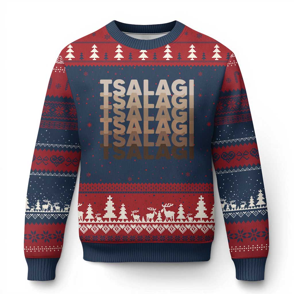 Cherokee Tsalagi Heritage Pride Stacked Typography Ugly Christmas Sweater TS12 Navy Red Print Your Wear