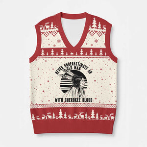 Never Underestimate An Old Man With Cherokee Blood V-Neck Knit Sweater Vest Native American Heritage Gift
