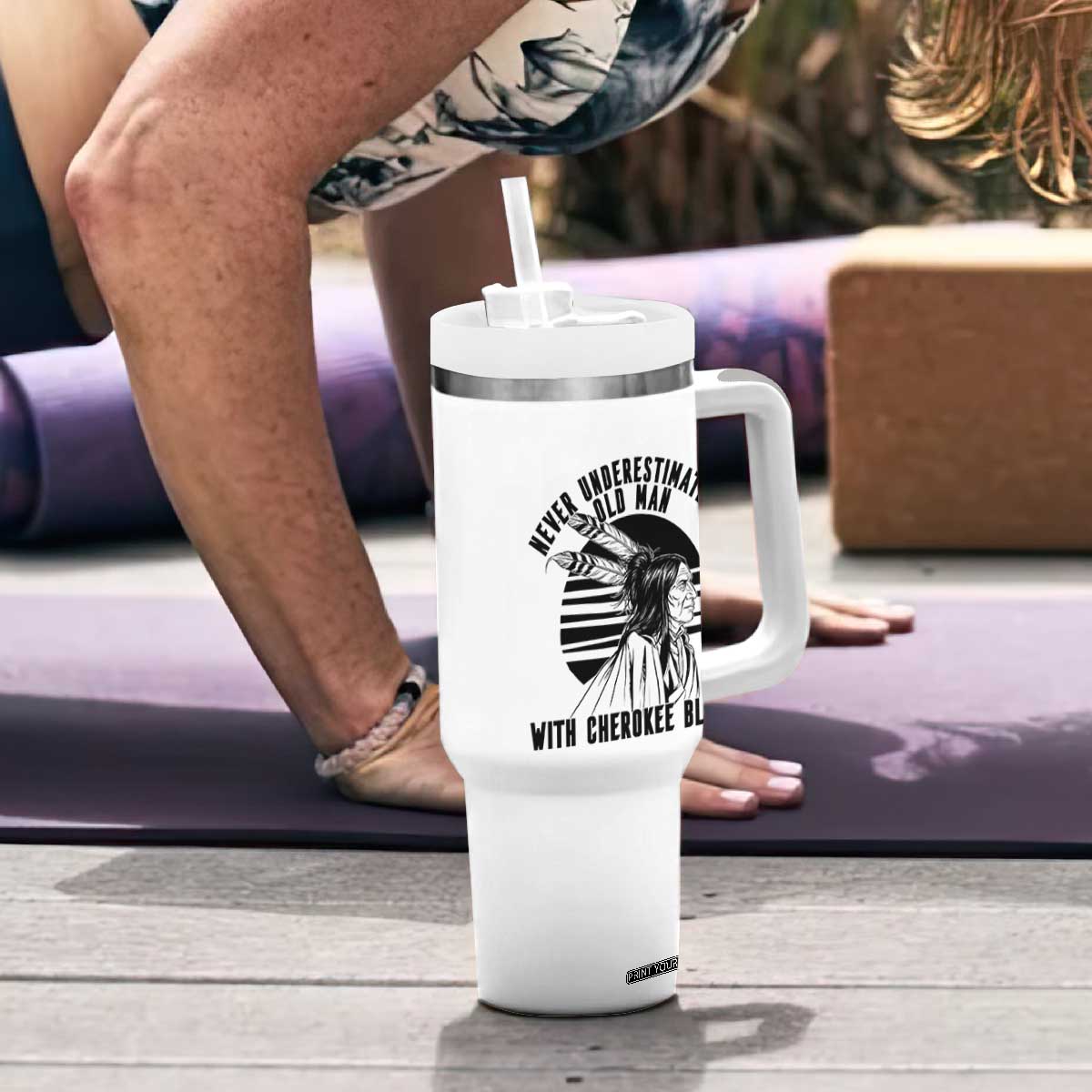 Never Underestimate An Old Man With Cherokee Blood Tumbler With Handle Native American Heritage Gift