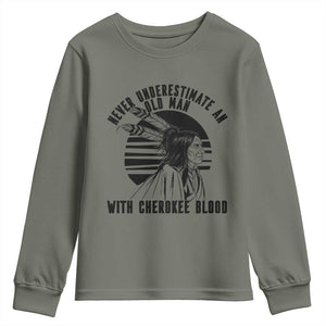 Never Underestimate An Old Man With Cherokee Blood Youth Sweatshirt Native American Heritage Gift