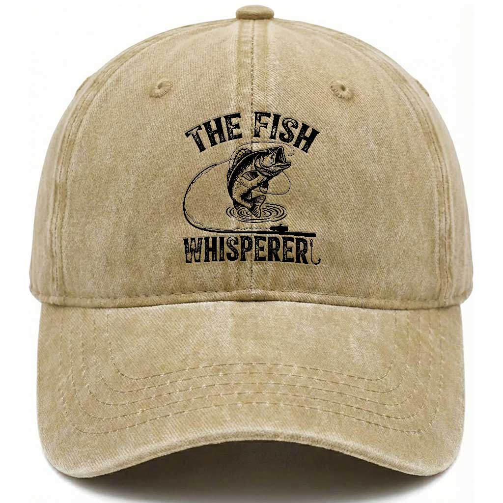 Funny The Fish Whisperer Washed Cotton Baseball Cap Fishing Lover Angler Gift TS12 Print Your Wear