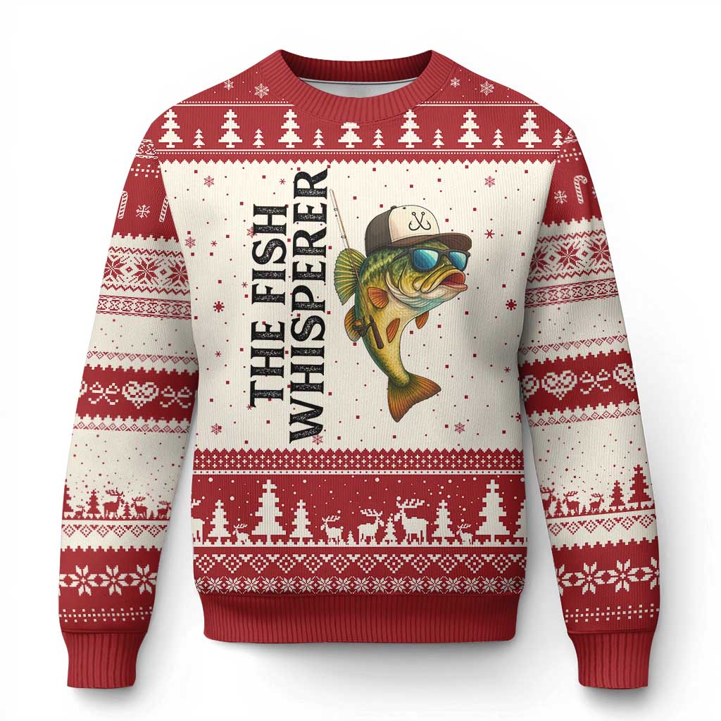 Funny The Fish Whisperer Fishing Ugly Christmas Sweater Angler Lover Gift TS12 Beige Red Print Your Wear