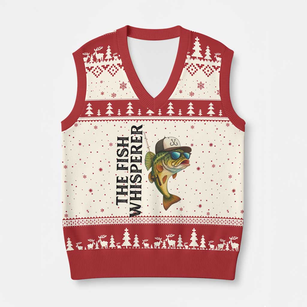 Funny The Fish Whisperer Fishing V-Neck Knit Sweater Vest Angler Lover Gift TS12 Beige Red Print Your Wear