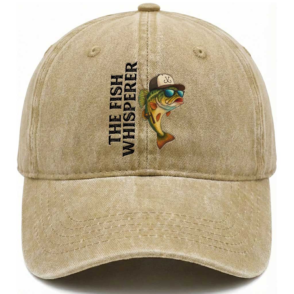 Funny The Fish Whisperer Fishing Washed Cotton Baseball Cap Angler Lover Gift TS12 Print Your Wear