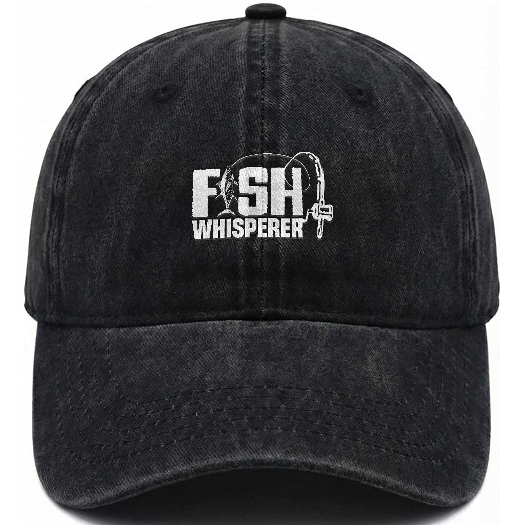 The Fish Whisperer Washed Cotton Baseball Cap Fish Lover Humor TS12 Washed Cap Universal Fit Black Print Your Wear
