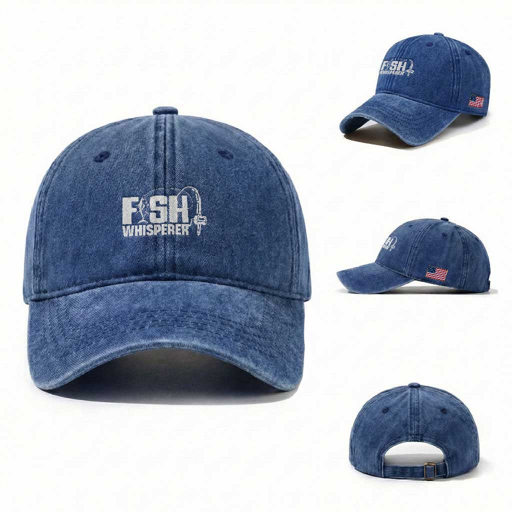 The Fish Whisperer Washed Cotton Baseball Cap Fish Lover Humor TS12 Washed Cap Universal Fit Royal Blue Print Your Wear