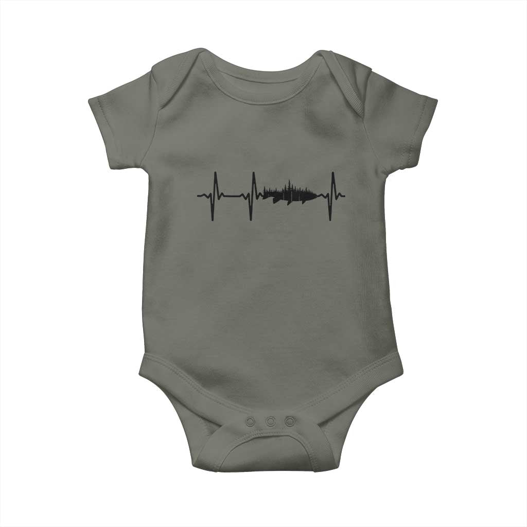 Fish And Forest Fishing Lover Heartbeat Gift Baby Onesie TS12 Military Green Print Your Wear