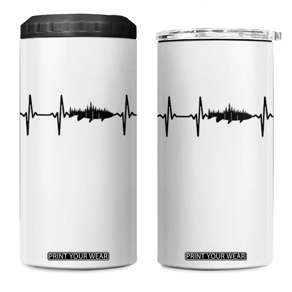 Fish And Forest Fishing Lover Heartbeat Gift 4 in 1 Can Cooler Tumbler TS12 One Size: 16 oz White Print Your Wear