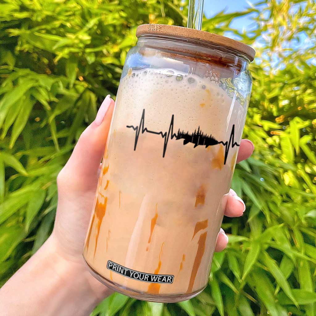 Fish And Forest Fishing Lover Heartbeat Gift Glass Can TS12 White Print Your Wear