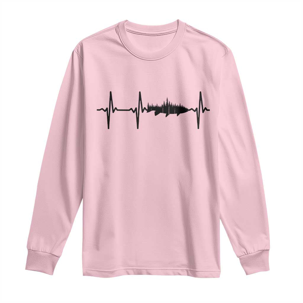 Fish And Forest Fishing Lover Heartbeat Gift Long Sleeve Shirt TS12 Light Pink Print Your Wear