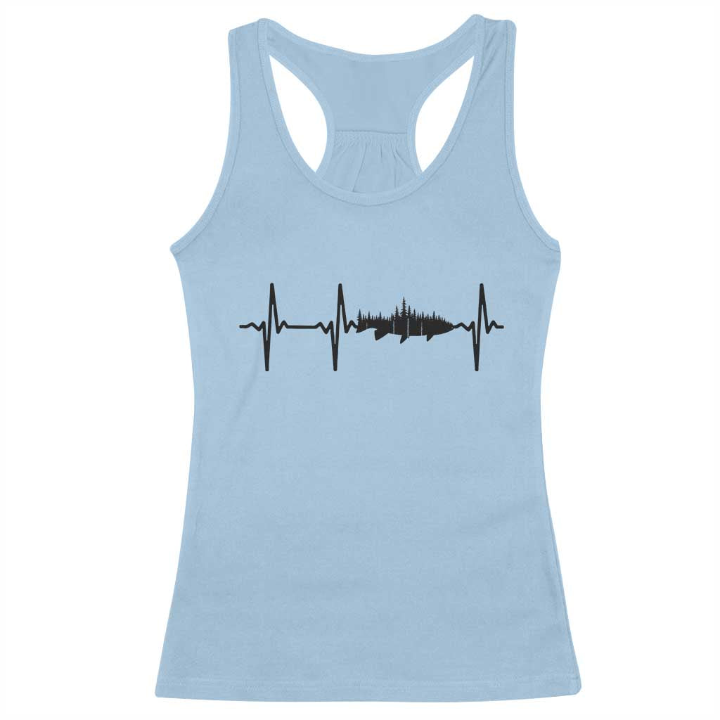 Fish And Forest Fishing Lover Heartbeat Gift Racerback Tank Top TS12 Light Blue Print Your Wear