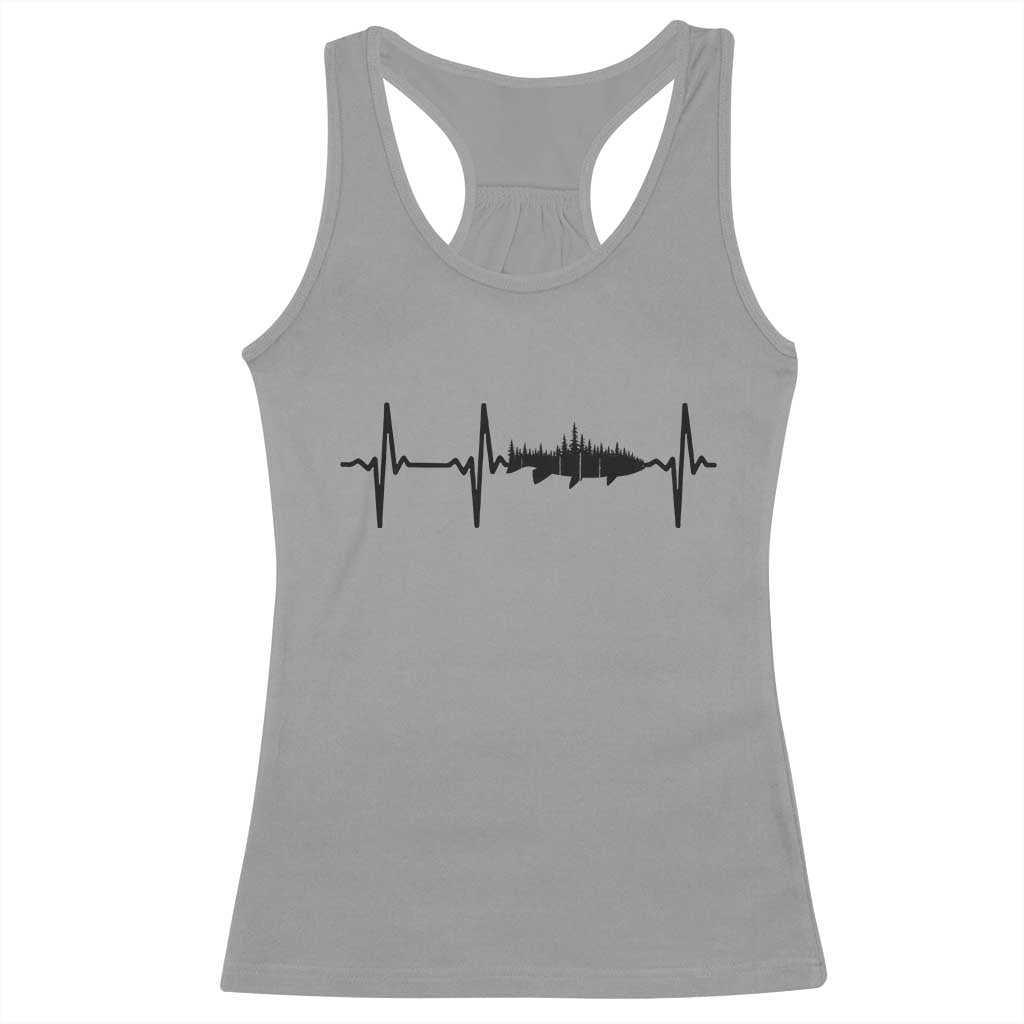 Fish And Forest Fishing Lover Heartbeat Gift Racerback Tank Top TS12 Sport Gray Print Your Wear