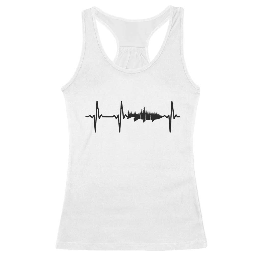 Fish And Forest Fishing Lover Heartbeat Gift Racerback Tank Top TS12 White Print Your Wear