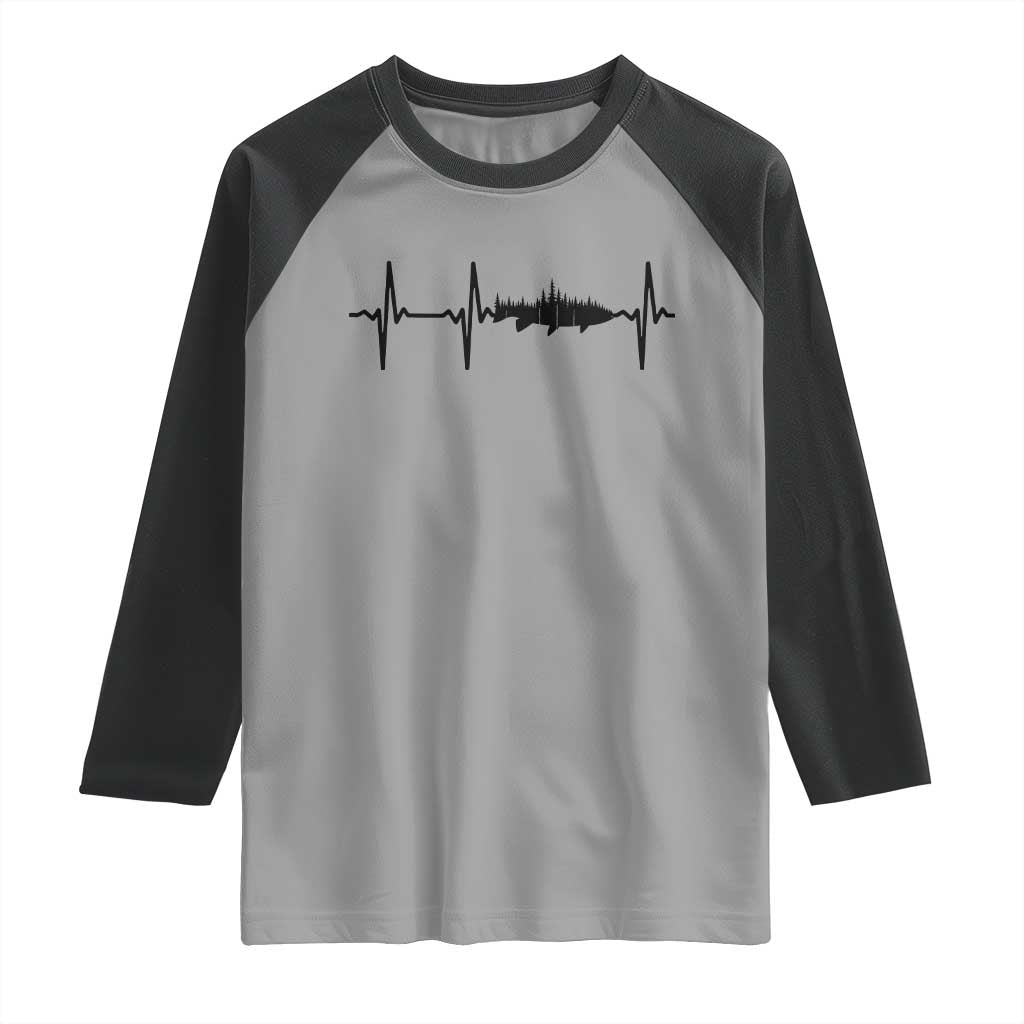 Fish And Forest Fishing Lover Heartbeat Gift Raglan Shirt TS12 Sport Gray Black Print Your Wear