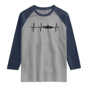 Fish And Forest Fishing Lover Heartbeat Gift Raglan Shirt TS12 Sport Gray Navy Print Your Wear