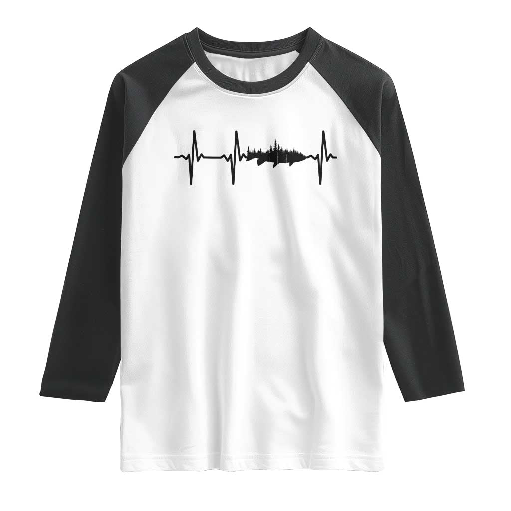 Fish And Forest Fishing Lover Heartbeat Gift Raglan Shirt TS12 White Black Print Your Wear