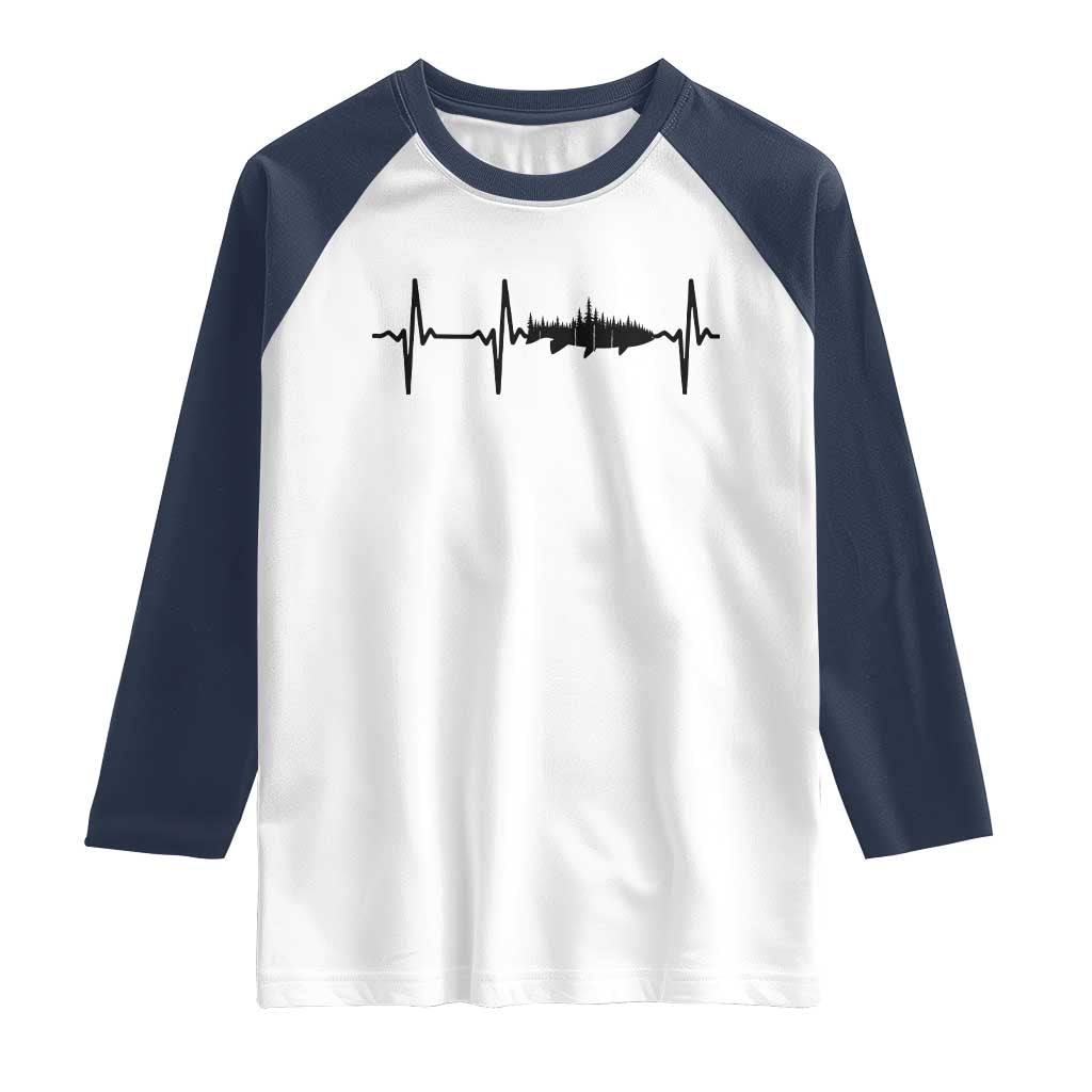 Fish And Forest Fishing Lover Heartbeat Gift Raglan Shirt TS12 White Navy Print Your Wear