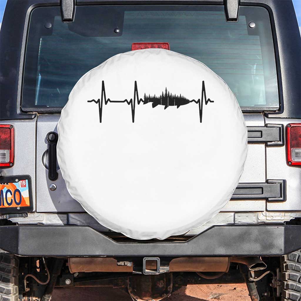 Fish And Forest Fishing Lover Heartbeat Gift Spare Tire Cover TS12 No hole White Print Your Wear