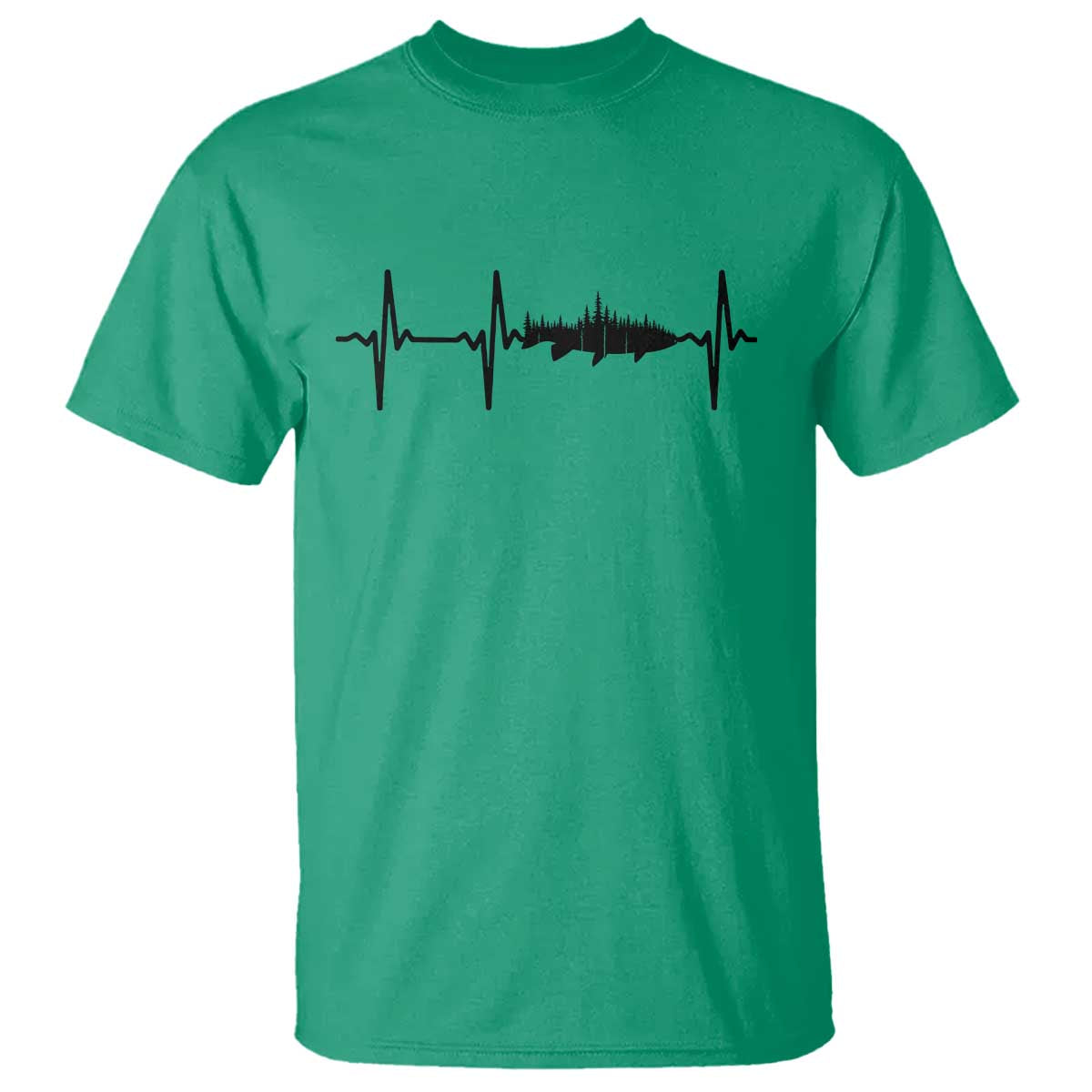 Fish And Forest Fishing Lover Heartbeat Gift T Shirt TS12 Irish Green Print Your Wear
