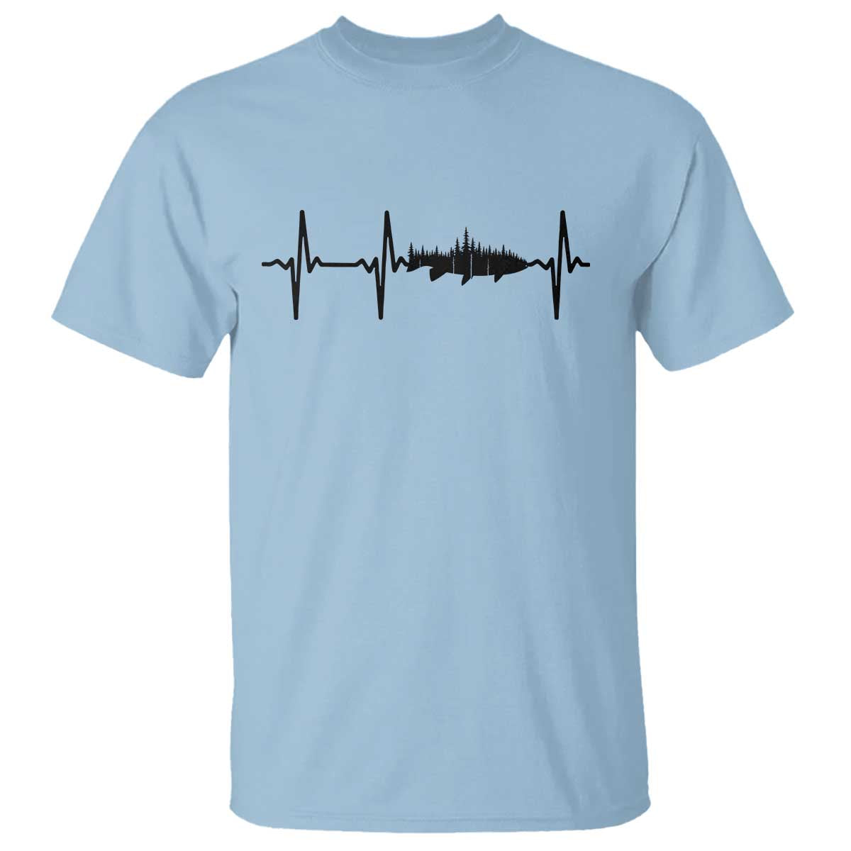 Fish And Forest Fishing Lover Heartbeat Gift T Shirt TS12 Light Blue Print Your Wear