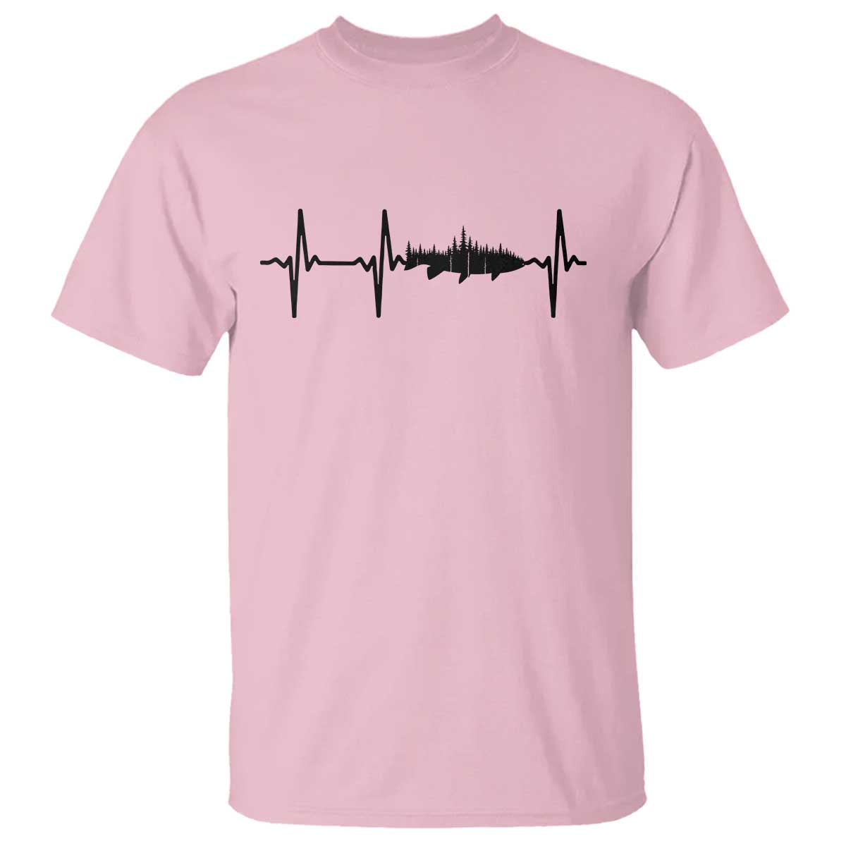 Fish And Forest Fishing Lover Heartbeat Gift T Shirt TS12 Light Pink Print Your Wear