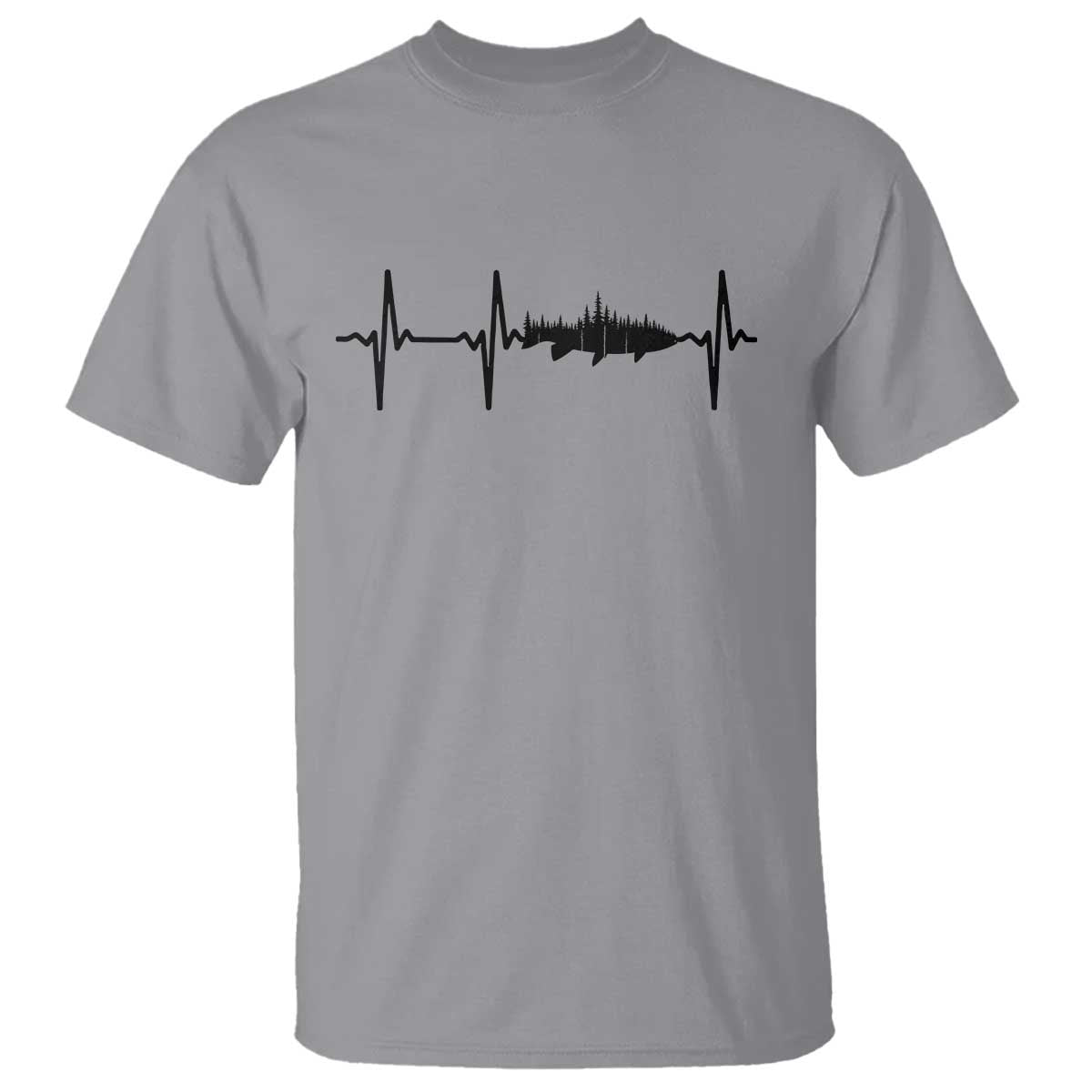 Fish And Forest Fishing Lover Heartbeat Gift T Shirt TS12 Sport Gray Print Your Wear