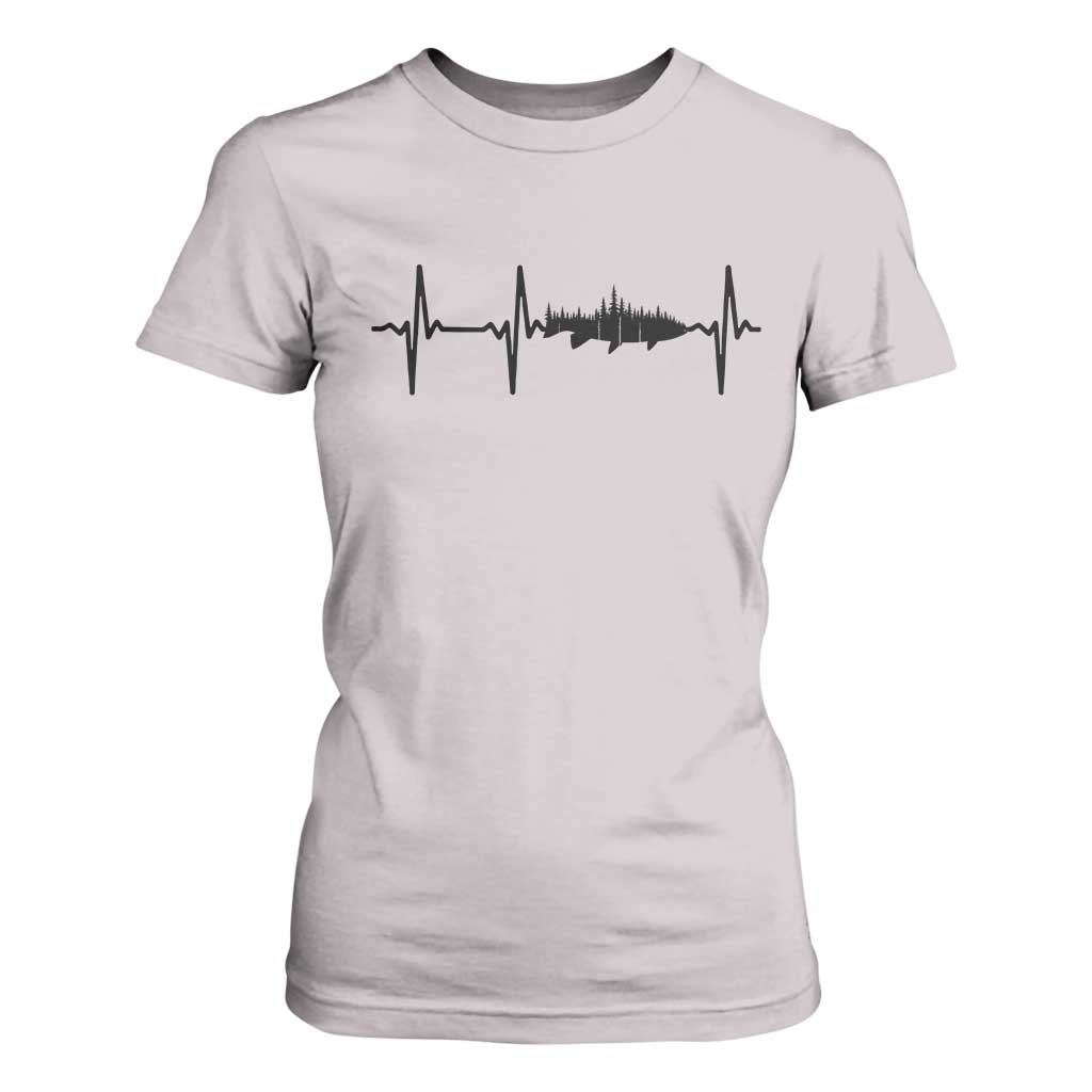 Fish And Forest Fishing Lover Heartbeat Gift T Shirt For Women TS12 Ice Gray Print Your Wear
