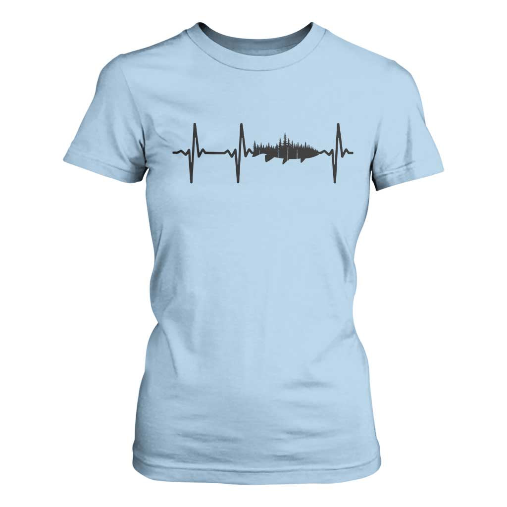 Fish And Forest Fishing Lover Heartbeat Gift T Shirt For Women TS12 Light Blue Print Your Wear