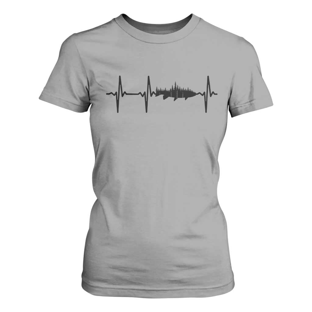 Fish And Forest Fishing Lover Heartbeat Gift T Shirt For Women TS12 Sport Gray Print Your Wear