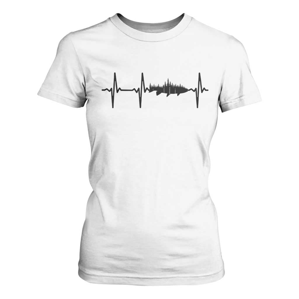 Fish And Forest Fishing Lover Heartbeat Gift T Shirt For Women TS12 White Print Your Wear