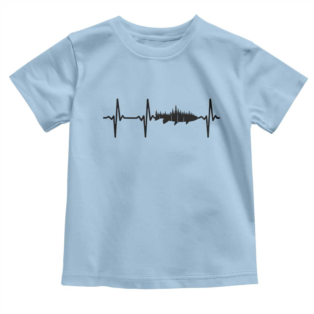Fish And Forest Fishing Lover Heartbeat Gift Toddler T Shirt TS12 Light Blue Print Your Wear