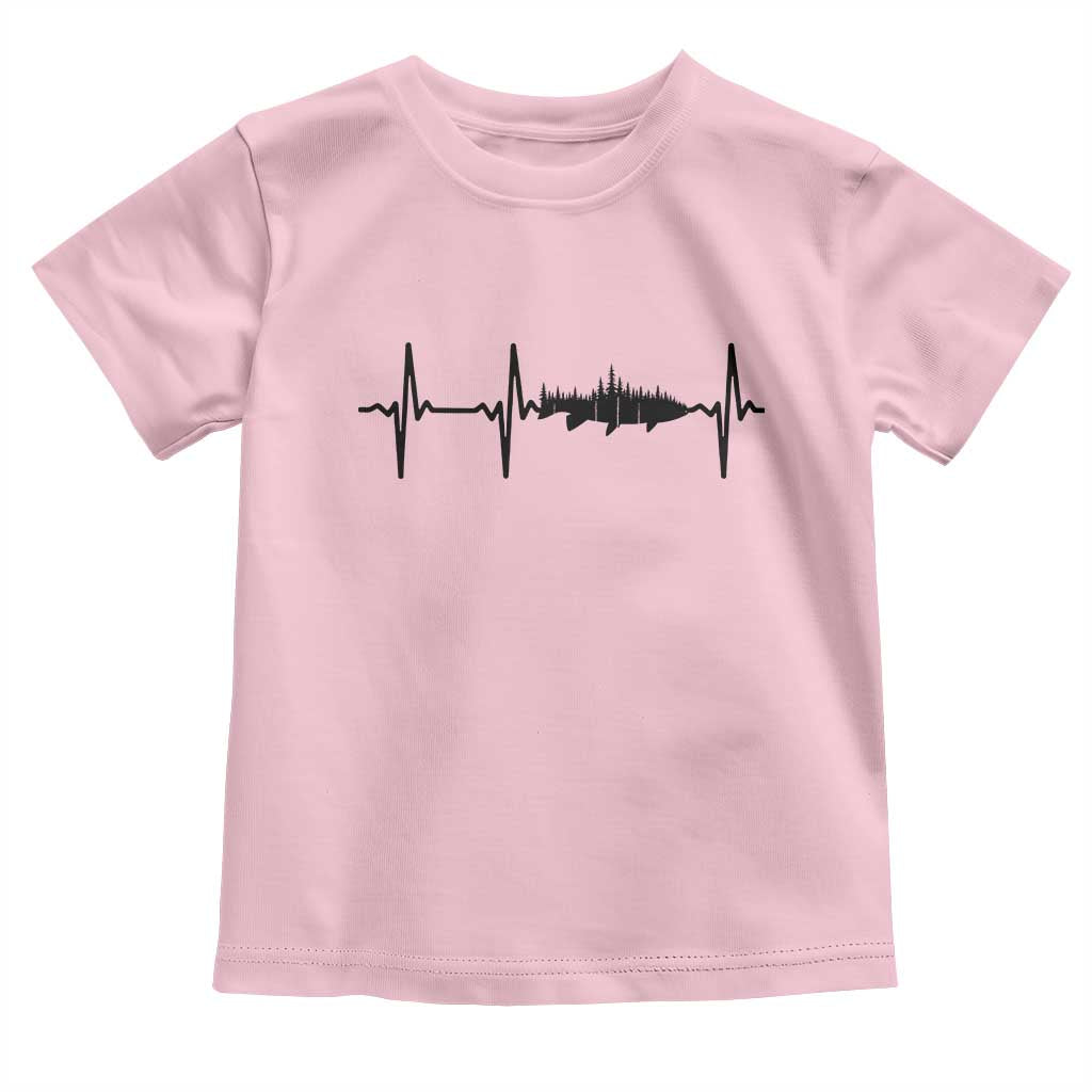 Fish And Forest Fishing Lover Heartbeat Gift Toddler T Shirt TS12 Light Pink Print Your Wear