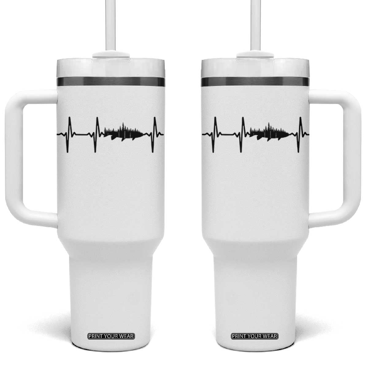Fish And Forest Fishing Lover Heartbeat Gift Tumbler With Handle TS12 One Size: 40 oz White Print Your Wear
