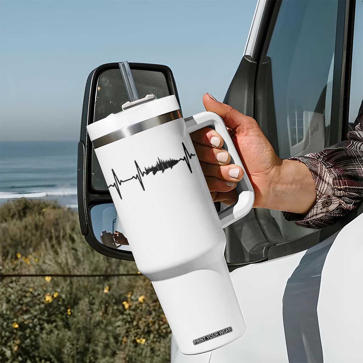Fish And Forest Fishing Lover Heartbeat Gift Tumbler With Handle TS12 Print Your Wear