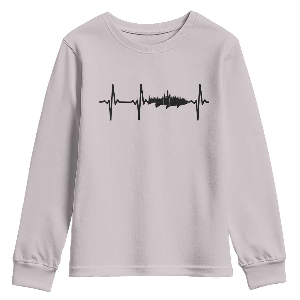 Fish And Forest Fishing Lover Heartbeat Gift Youth Sweatshirt TS12 Ice Gray Print Your Wear