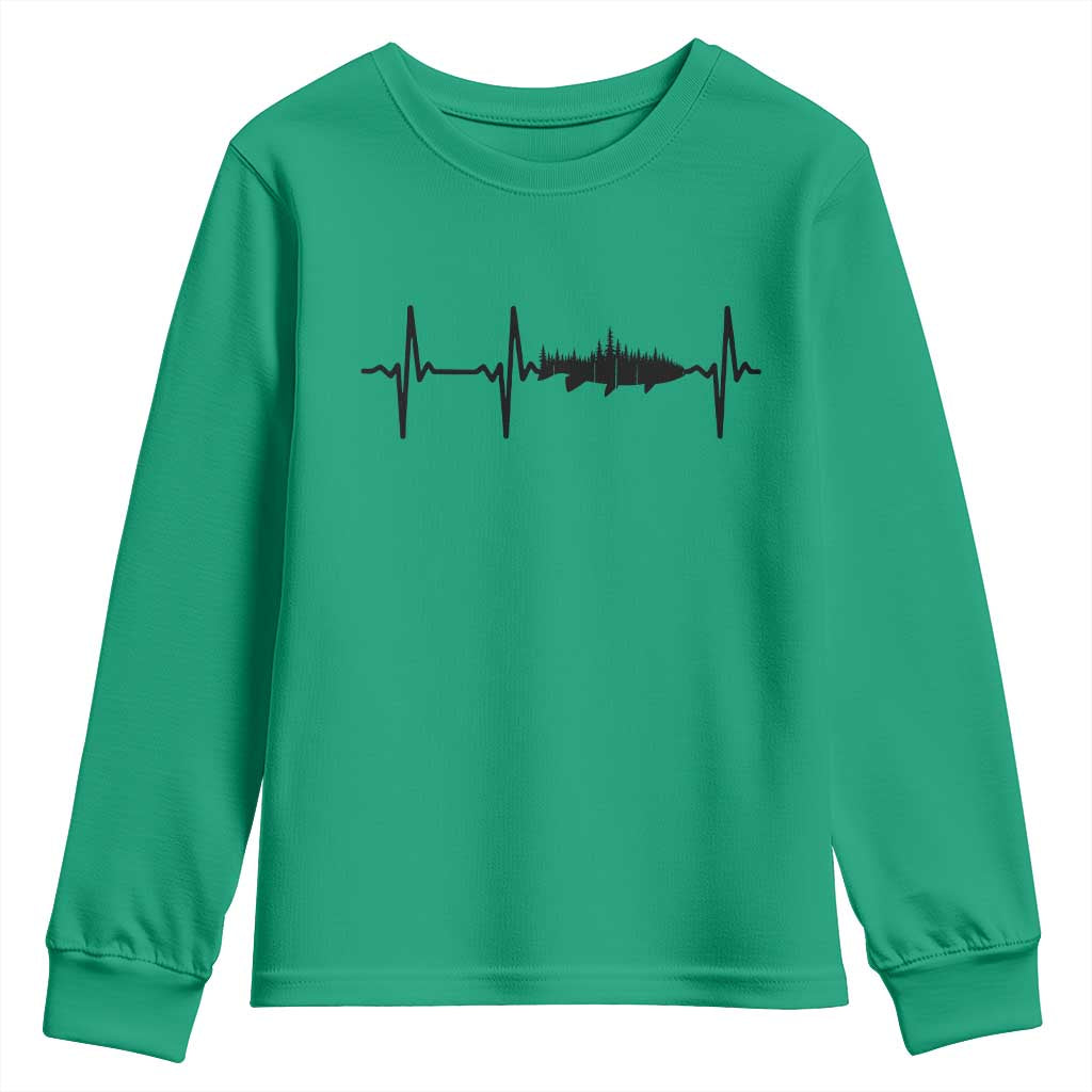 Fish And Forest Fishing Lover Heartbeat Gift Youth Sweatshirt TS12 Irish Green Print Your Wear