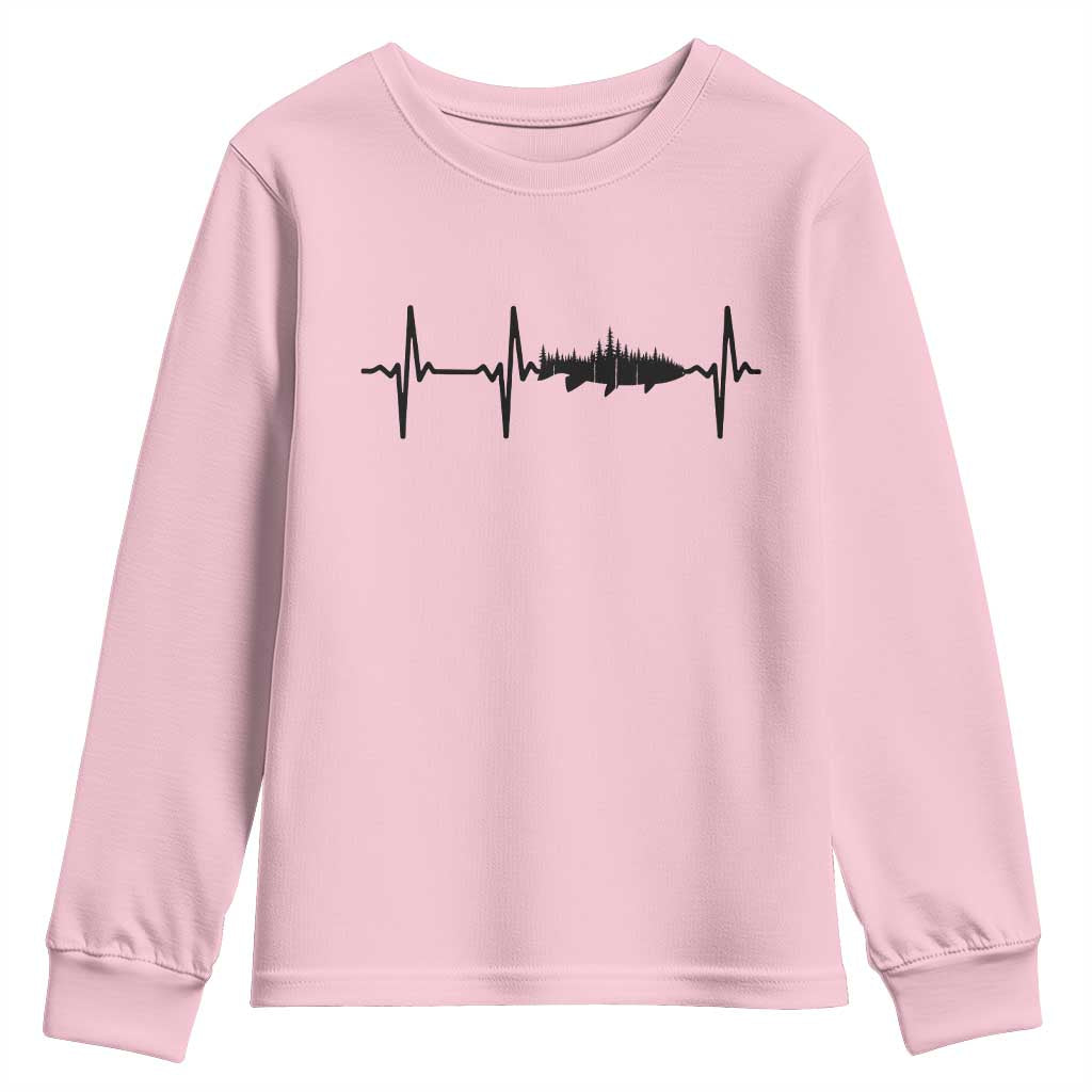 Fish And Forest Fishing Lover Heartbeat Gift Youth Sweatshirt TS12 Light Pink Print Your Wear