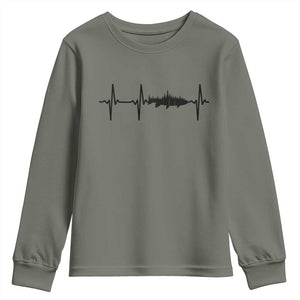 Fish And Forest Fishing Lover Heartbeat Gift Youth Sweatshirt TS12 Military Green Print Your Wear