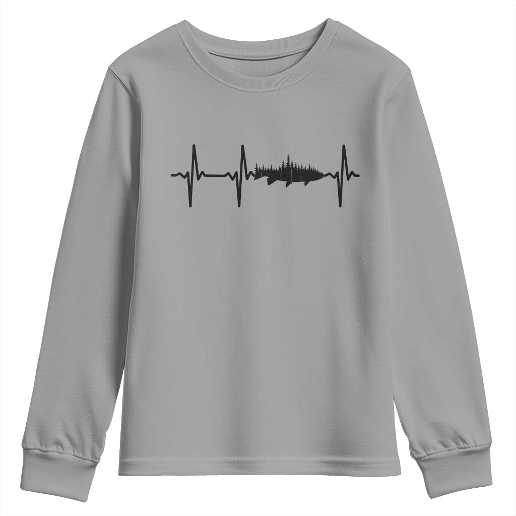 Fish And Forest Fishing Lover Heartbeat Gift Youth Sweatshirt TS12 Sport Gray Print Your Wear