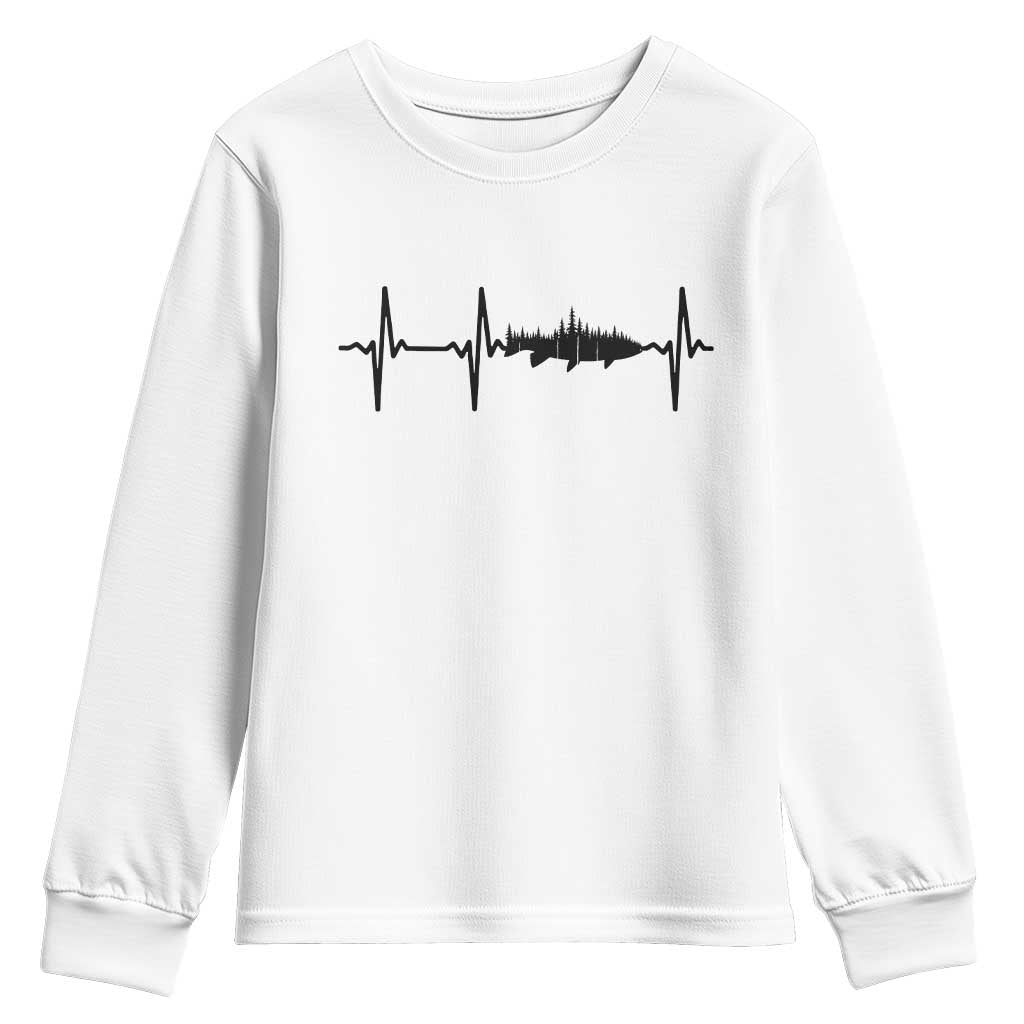 Fish And Forest Fishing Lover Heartbeat Gift Youth Sweatshirt TS12 White Print Your Wear