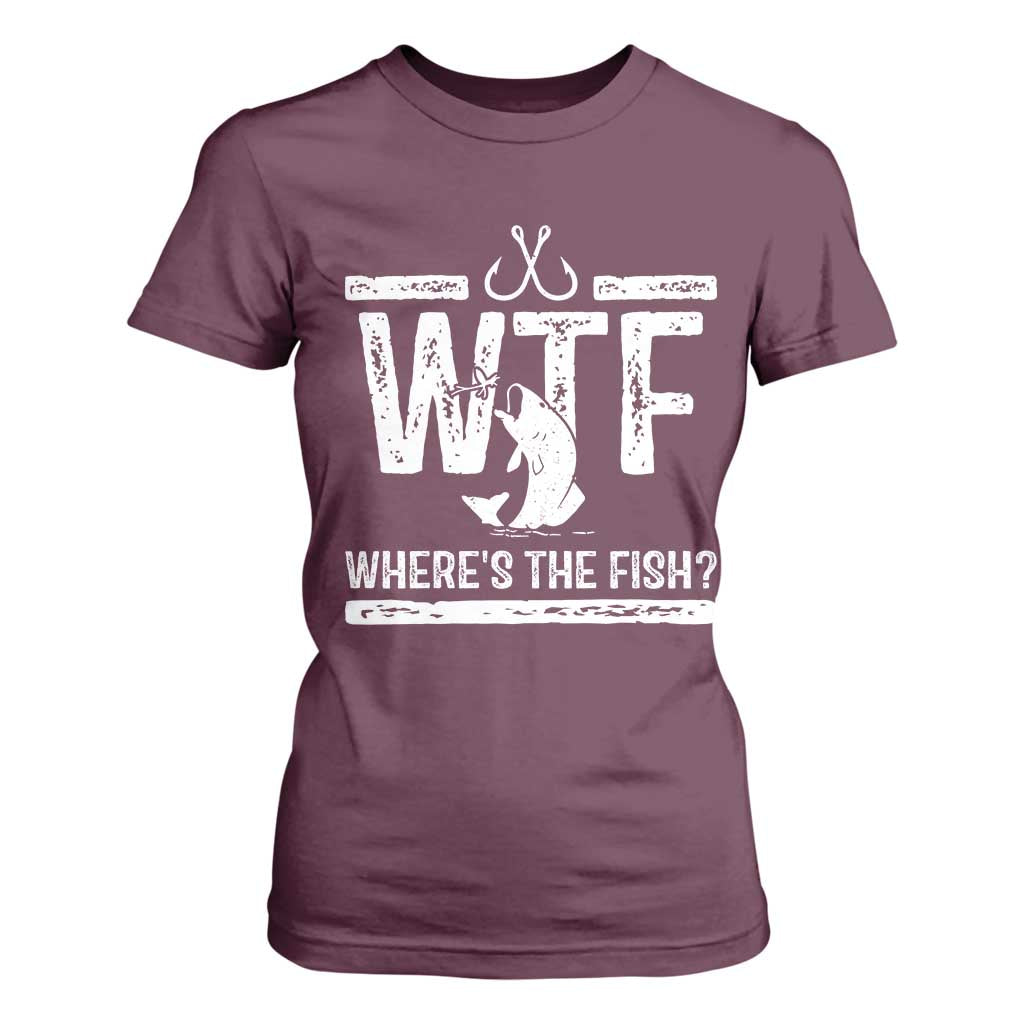 Where Is The Fish T Shirt For Women Funny WTF Fishing Gift TS12 Maroon Print Your Wear