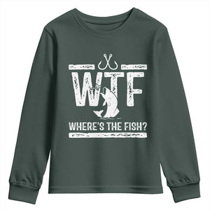 Where Is The Fish Youth Sweatshirt Funny WTF Fishing Gift TS12 Dark Forest Green Print Your Wear