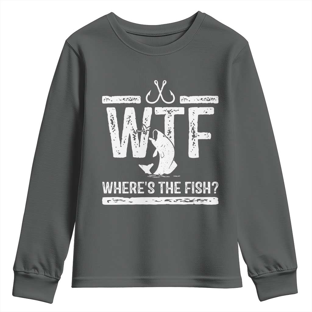 Where Is The Fish Youth Sweatshirt Funny WTF Fishing Gift TS12 Dark Heather Print Your Wear