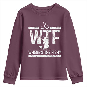 Where Is The Fish Youth Sweatshirt Funny WTF Fishing Gift TS12 Maroon Print Your Wear